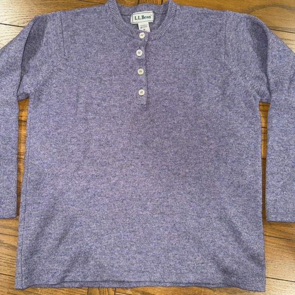 L.L.Bean Vintage Women's 100% Wool Heathered Henley Sweater Purple Medium Flaw - Picture 1 of 8